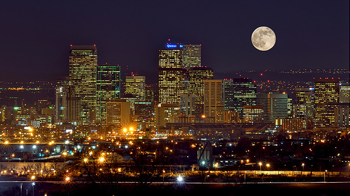 Denver skyline at night.