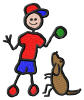 Stick drawing of boy with dog