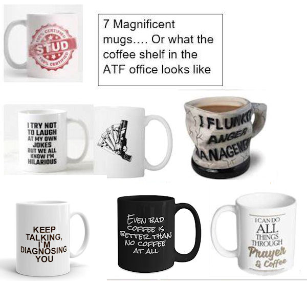 Seven coffee mugs